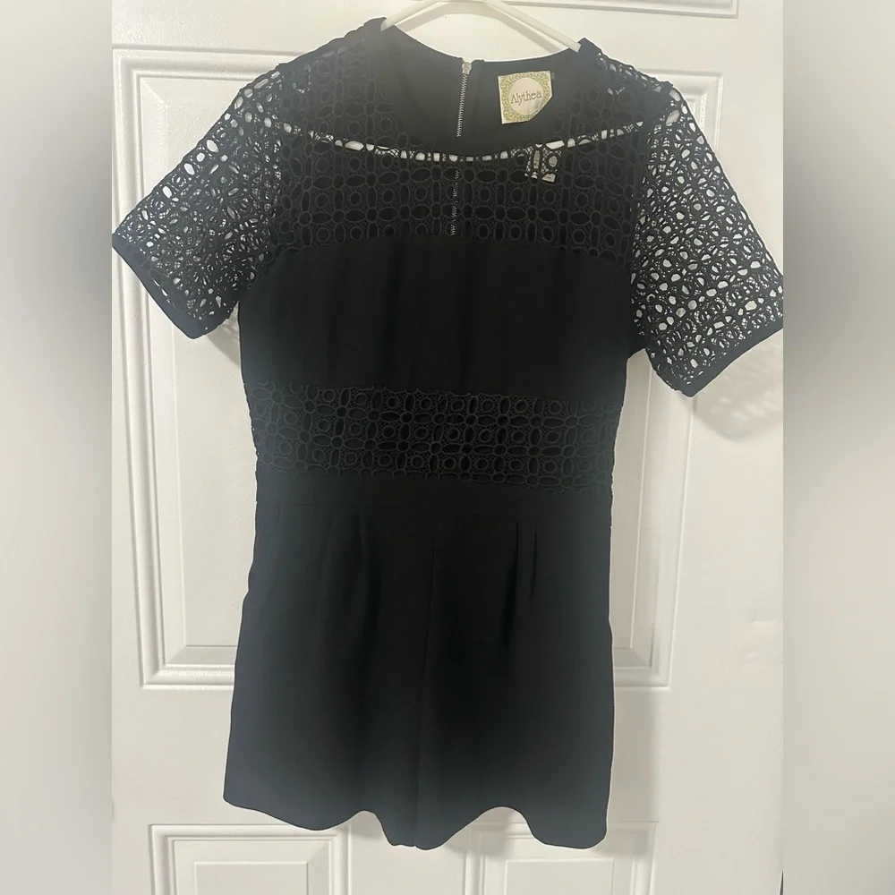 Alythea Black Lace Panel Romper Short Sleeve Fit & Flare, Size Medium NEW - Picture 16 of 16